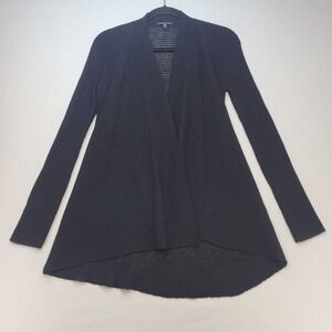Eileen Fisher Womens Small Black 100% Wool Ribbed Open Front High Low Cardigan
